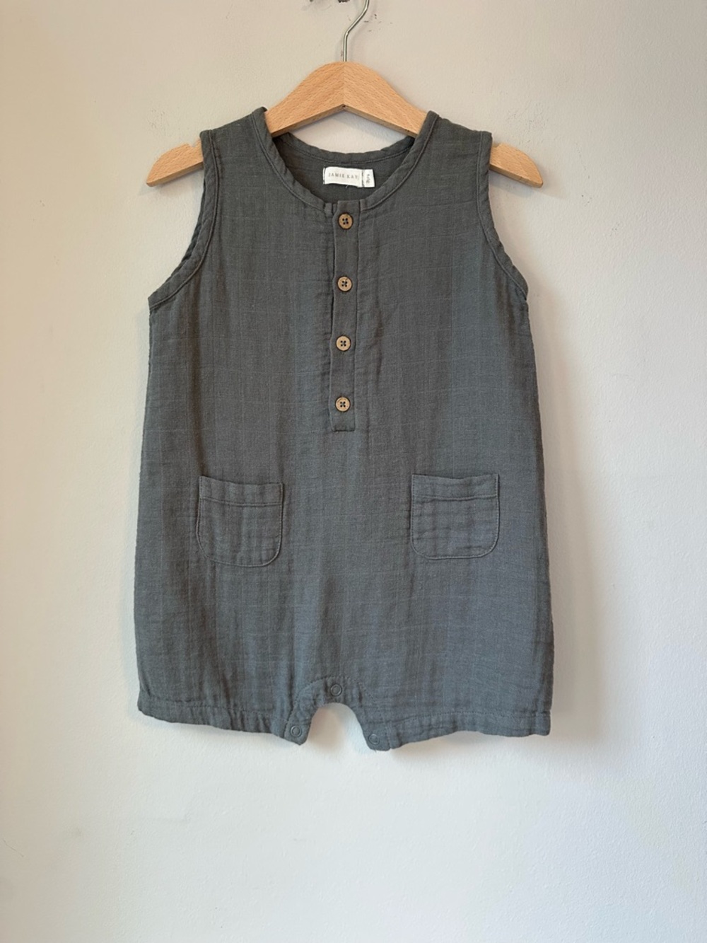 Jamie Kay Grey Cotton Gauze Henley Summer Romper Size 3Y